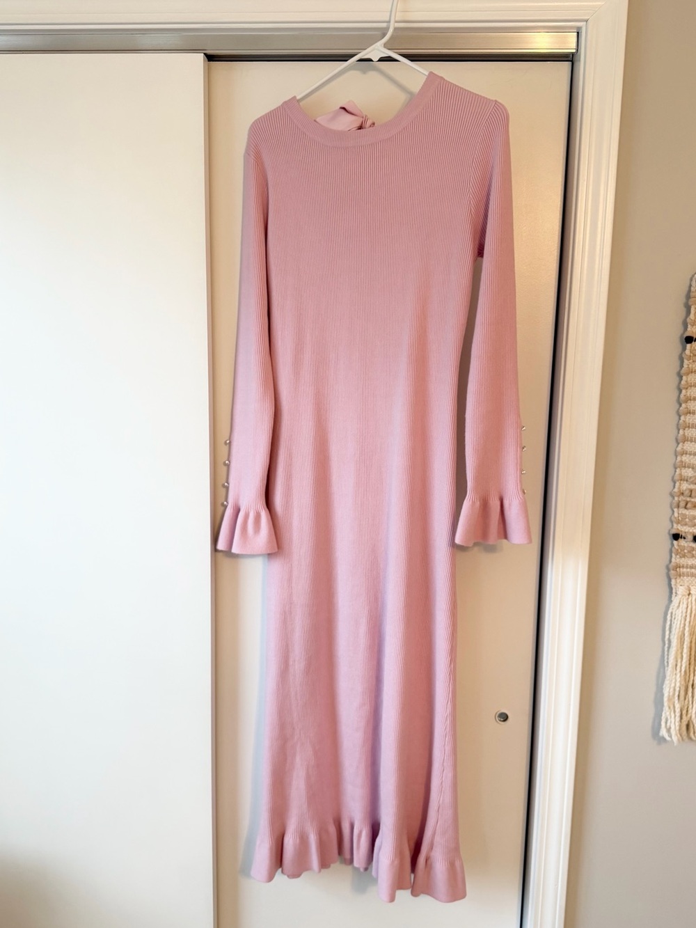 Pinkblush Light Pink Ribbed Knit Bow Back Maternity Maxi Dress